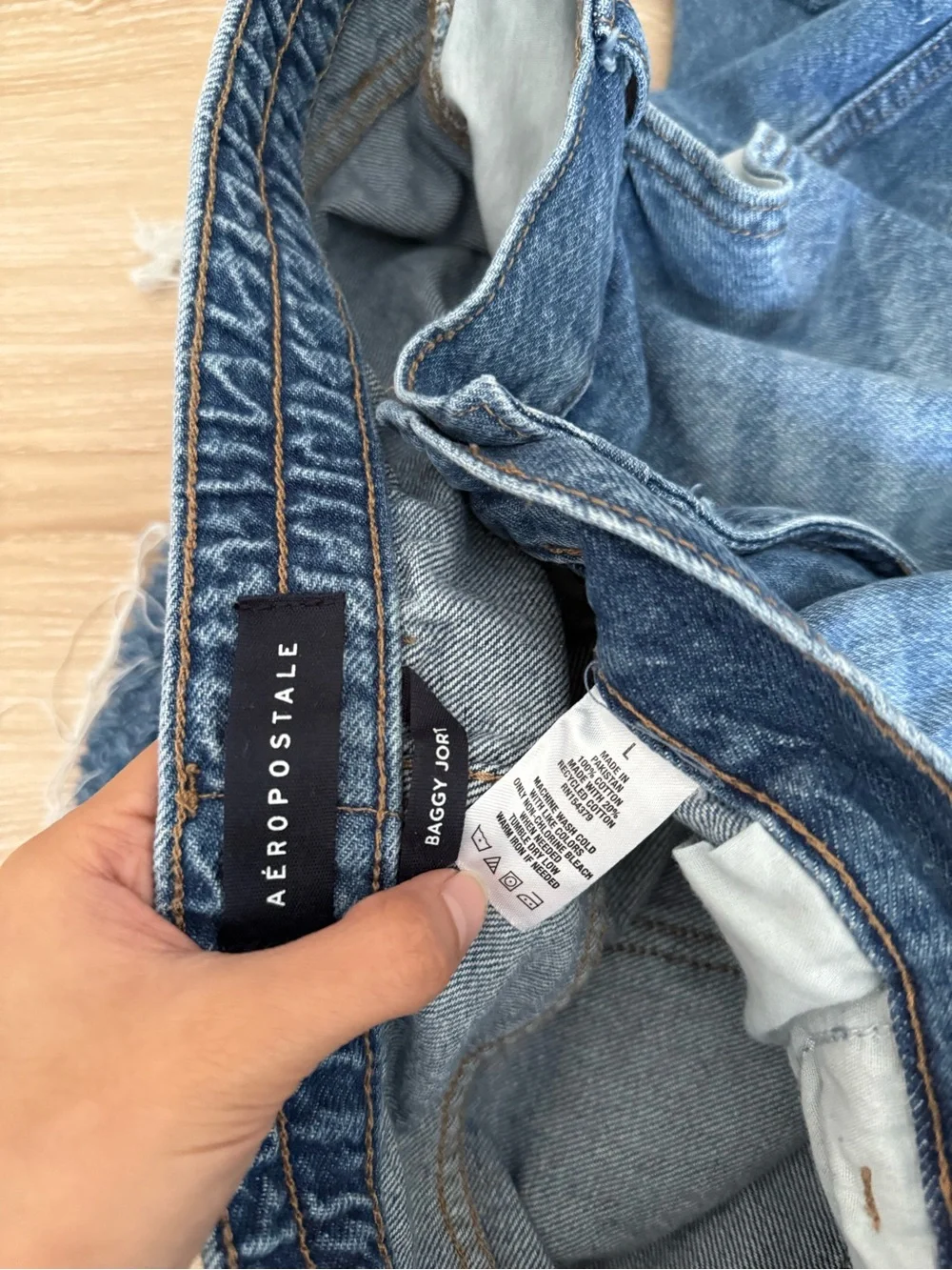 Aeropostale Men’s Large Baggy Denim Jorts Medium Wash 90s Relaxed Cargo